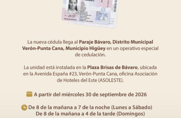 Nueva cédula llega a Bávaro con operativo especial de la JCE y ASOLESTE